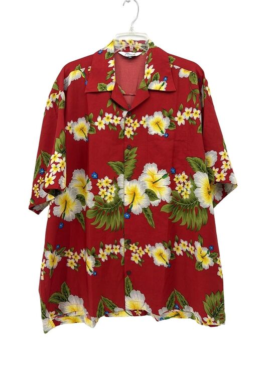 Alvish Other - Alvish Red Floral Hibiscus Hawaiian Button-Down Shirt